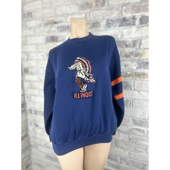 Vtg University of Illinois Chenille Flighting Illini Crewneck Nutmeg Mills Sz XL - Picture 1 of 9